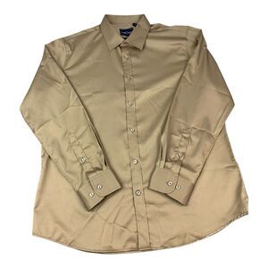 Shield-X Shirt Mens Large Slim Fit Button Down Long Sleeve Shirt Tan Size XL